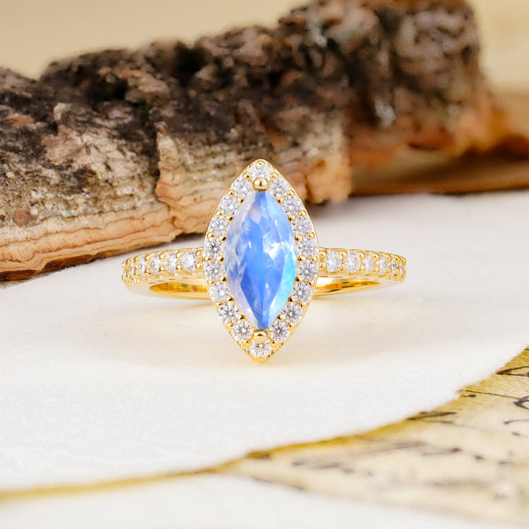 Unique and Luxurious 2-Prong Marquise Cut Moonstone Engagement Ring - Additional view