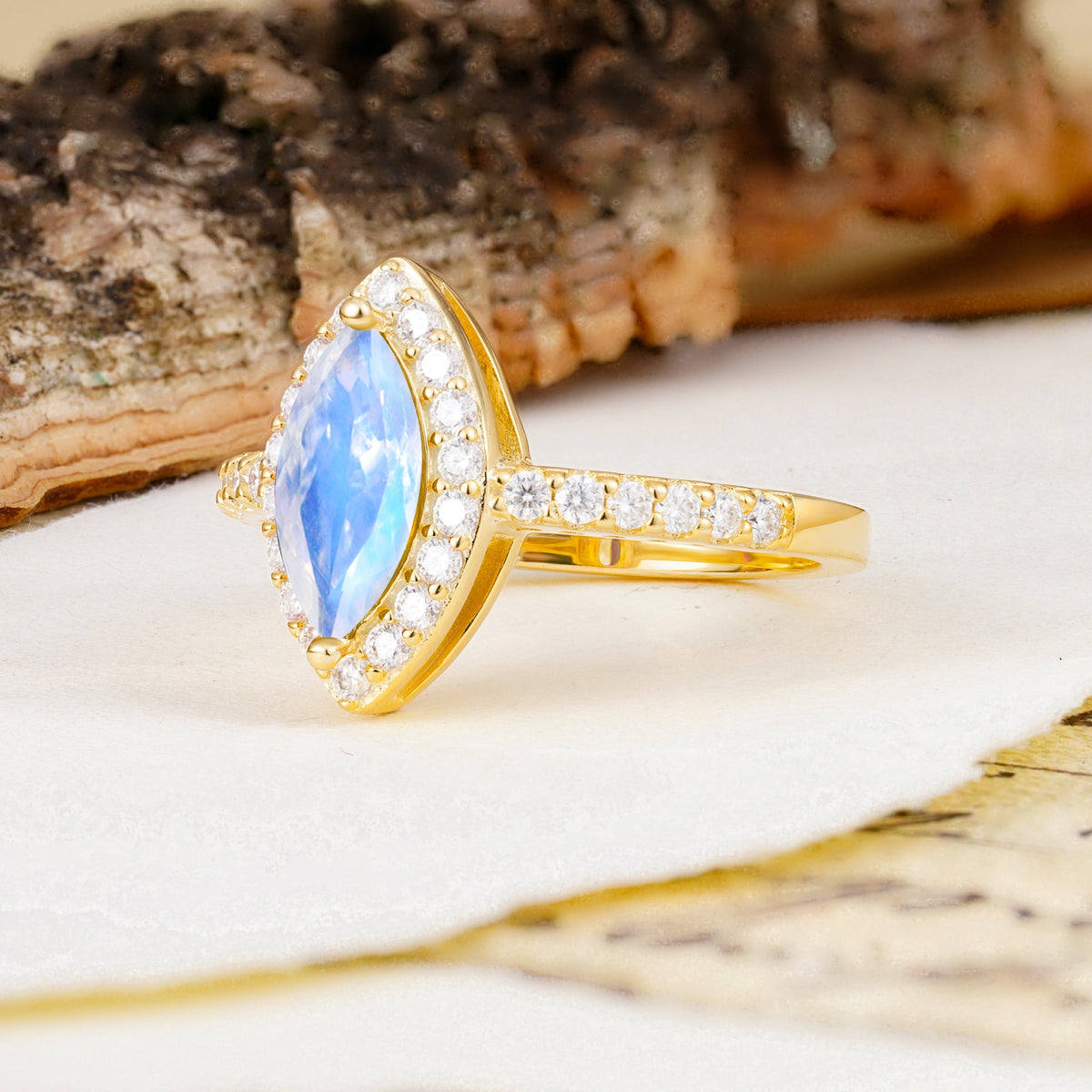 Unique and Luxurious 2-Prong Marquise Cut Moonstone Engagement Ring - Additional view