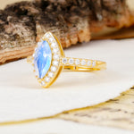 Unique and Luxurious 2-Prong Marquise Cut Moonstone Engagement Ring - Additional view
