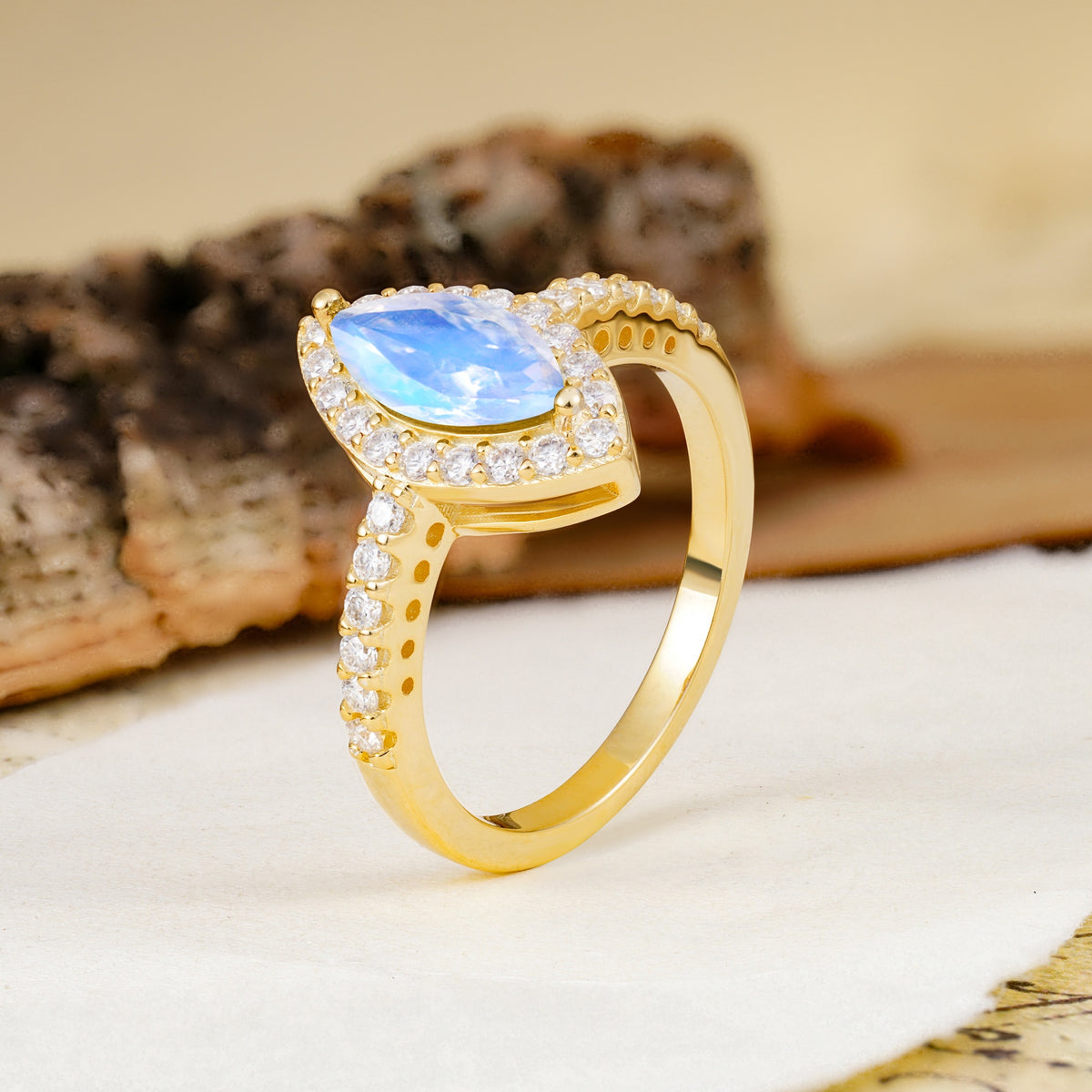Unique and Luxurious 2-Prong Marquise Cut Moonstone Engagement Ring - Additional view