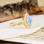 Unique and Luxurious 2-Prong Marquise Cut Moonstone Engagement Ring - Additional view