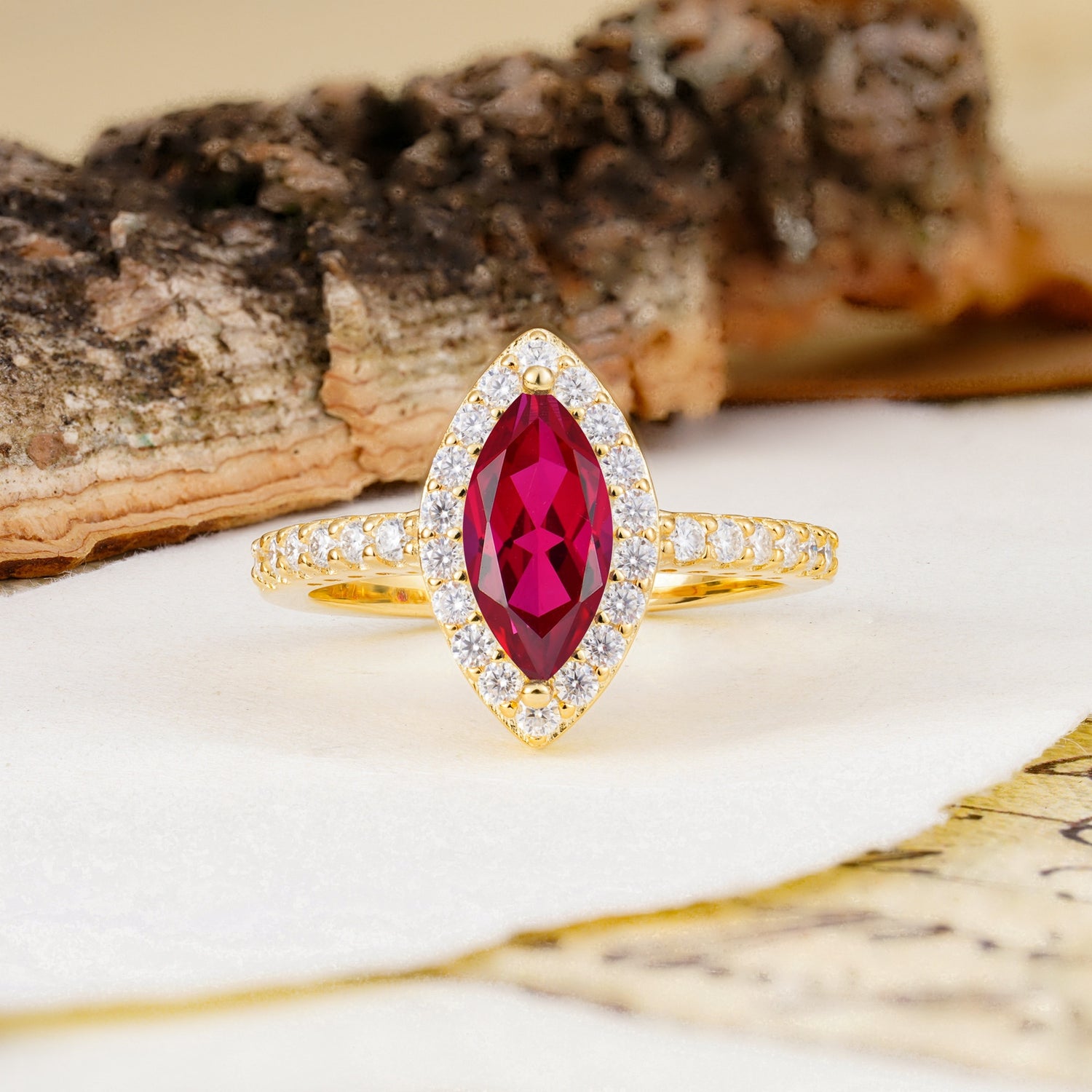 Unique and Luxurious 2-Prong Marquise Cut Ruby Engagement Ring - Additional view