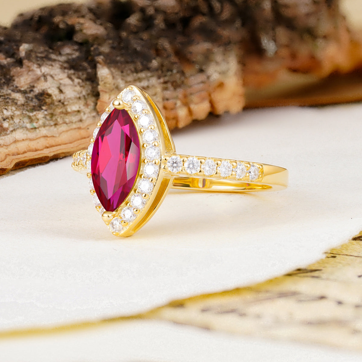 Unique and Luxurious 2-Prong Marquise Cut Ruby Engagement Ring - Additional view