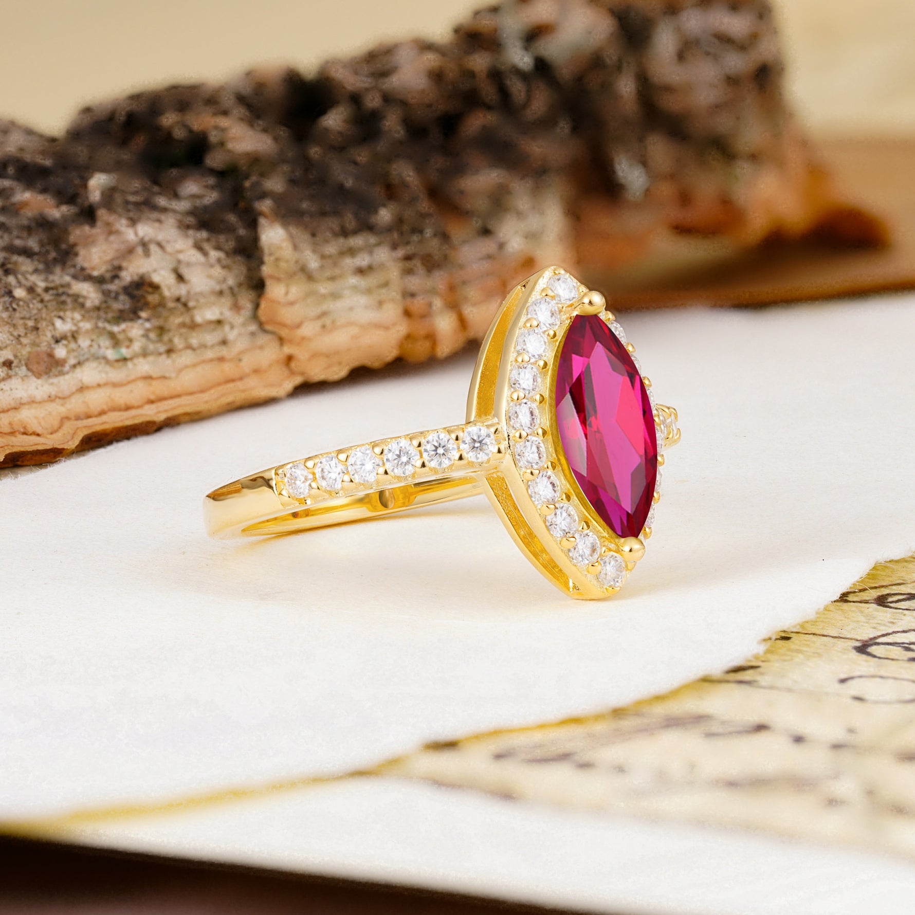 Unique and Luxurious 2-Prong Marquise Cut Ruby Engagement Ring - Additional view