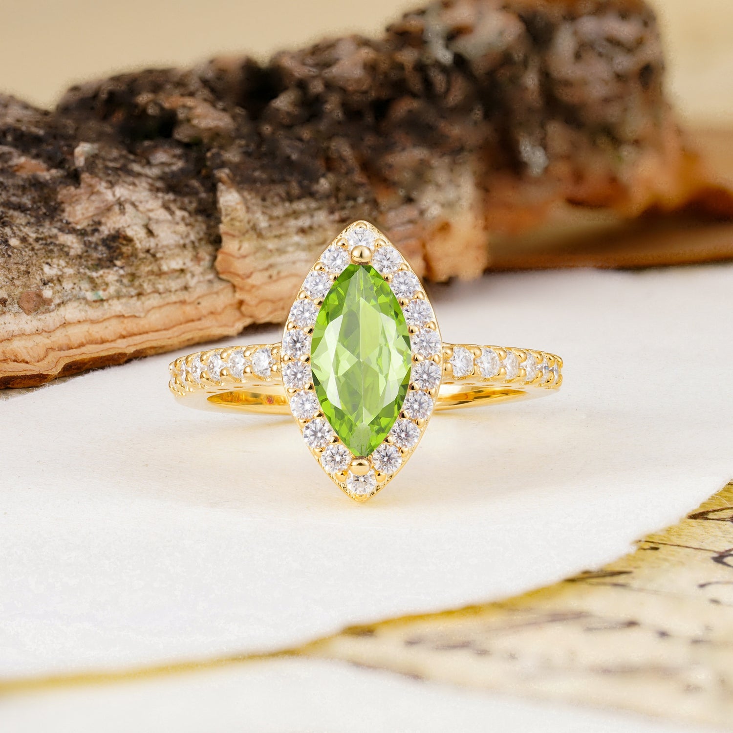 Unique and Luxurious 2-Prong Marquise Cut Peridot Engagement Ring - Additional view