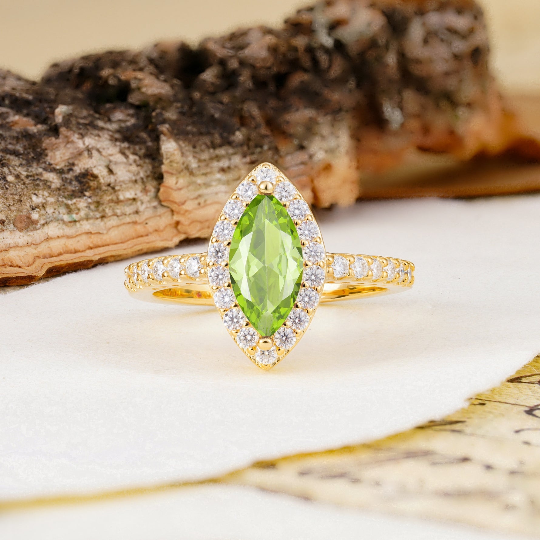 Unique and Luxurious 2-Prong Marquise Cut Peridot Engagement Ring - Additional view