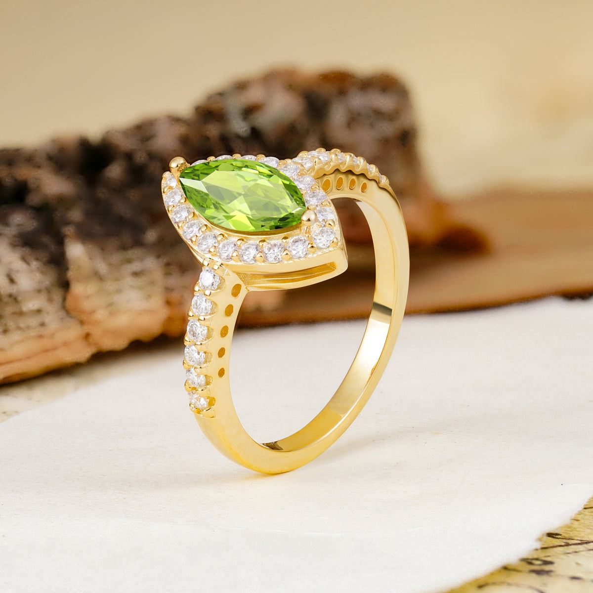 Unique and Luxurious 2-Prong Marquise Cut Peridot Engagement Ring - Additional view