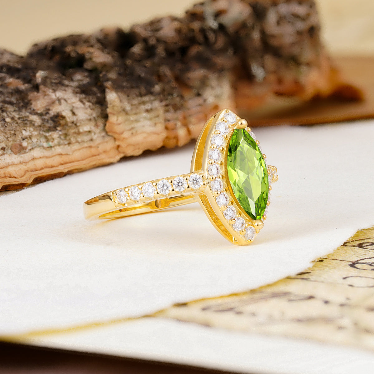 Unique and Luxurious 2-Prong Marquise Cut Peridot Engagement Ring - Additional view