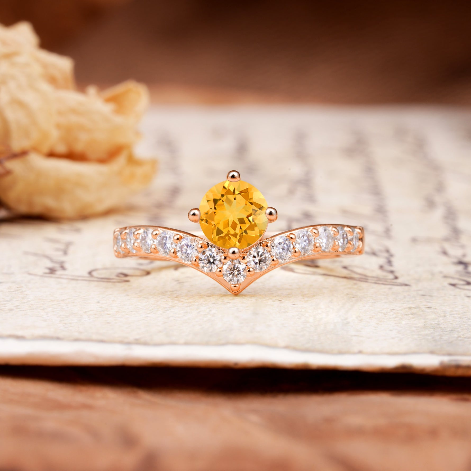 Classic Retro 4-Prong Round Cut Citrine Engagement Ring - Additional view