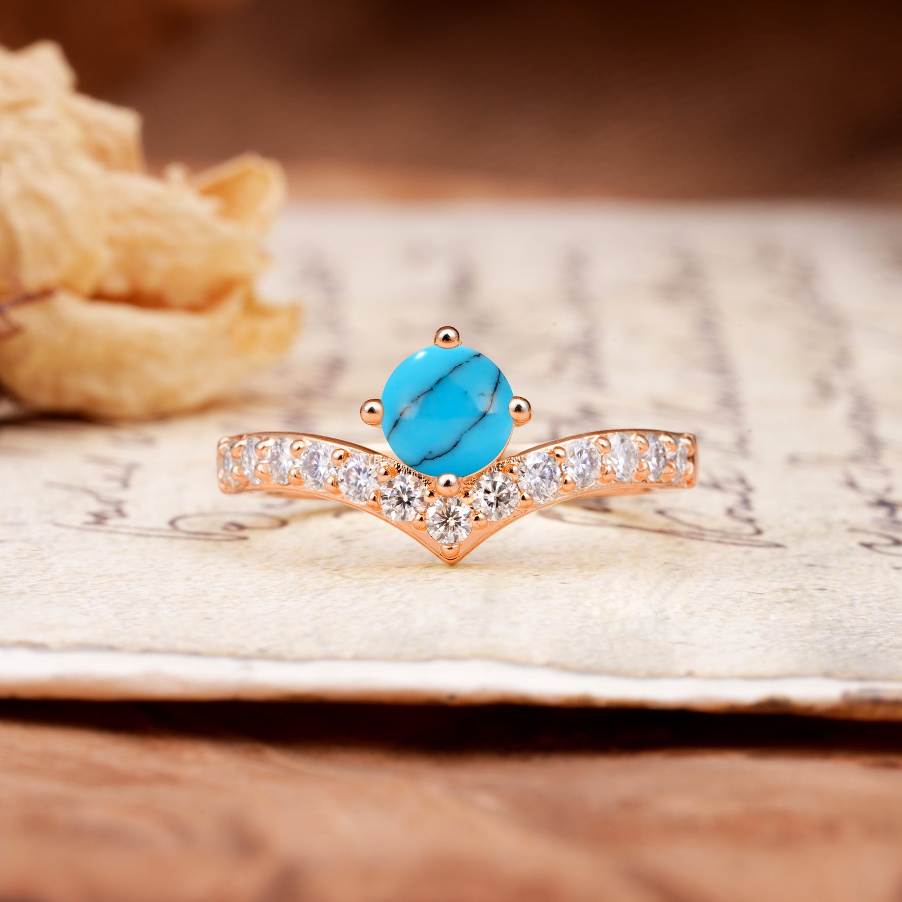 Classic Retro 4-Prong Round Cut Turquoise Engagement Ring - Additional view