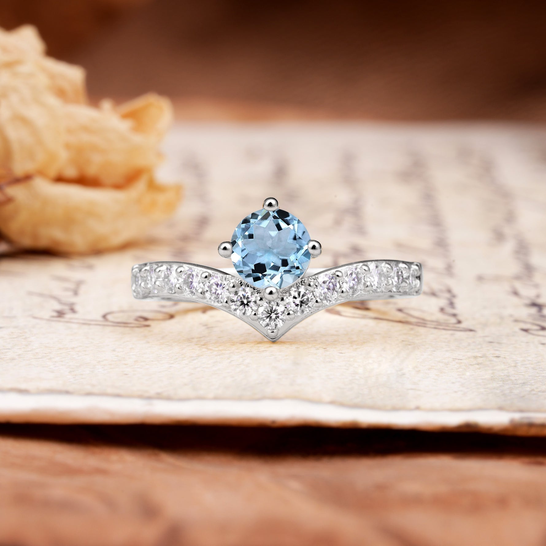 Classic Retro 4-Prong Round Cut Aquamarine Engagement Ring - Additional view
