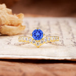 Classic Retro 4-Prong Round Cut Sapphire Engagement Ring - Additional view