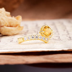 Classic Retro 4-Prong Round Cut Citrine Engagement Ring - Additional view