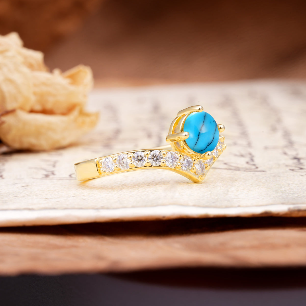 Classic Retro 4-Prong Round Cut Turquoise Engagement Ring - Additional view