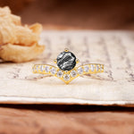 Classic Retro 4-Prong Round Cut Black Rutilated Quartz Engagement Ring - Additional view