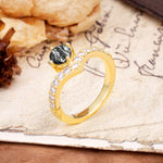 Classic Retro 4-Prong Round Cut Black Rutilated Quartz Engagement Ring - Additional view