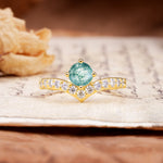 Classic Retro 4-Prong Round Cut Moss Agate Engagement Ring - Additional view