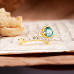 Classic Retro 4-Prong Round Cut Moss Agate Engagement Ring - Additional view