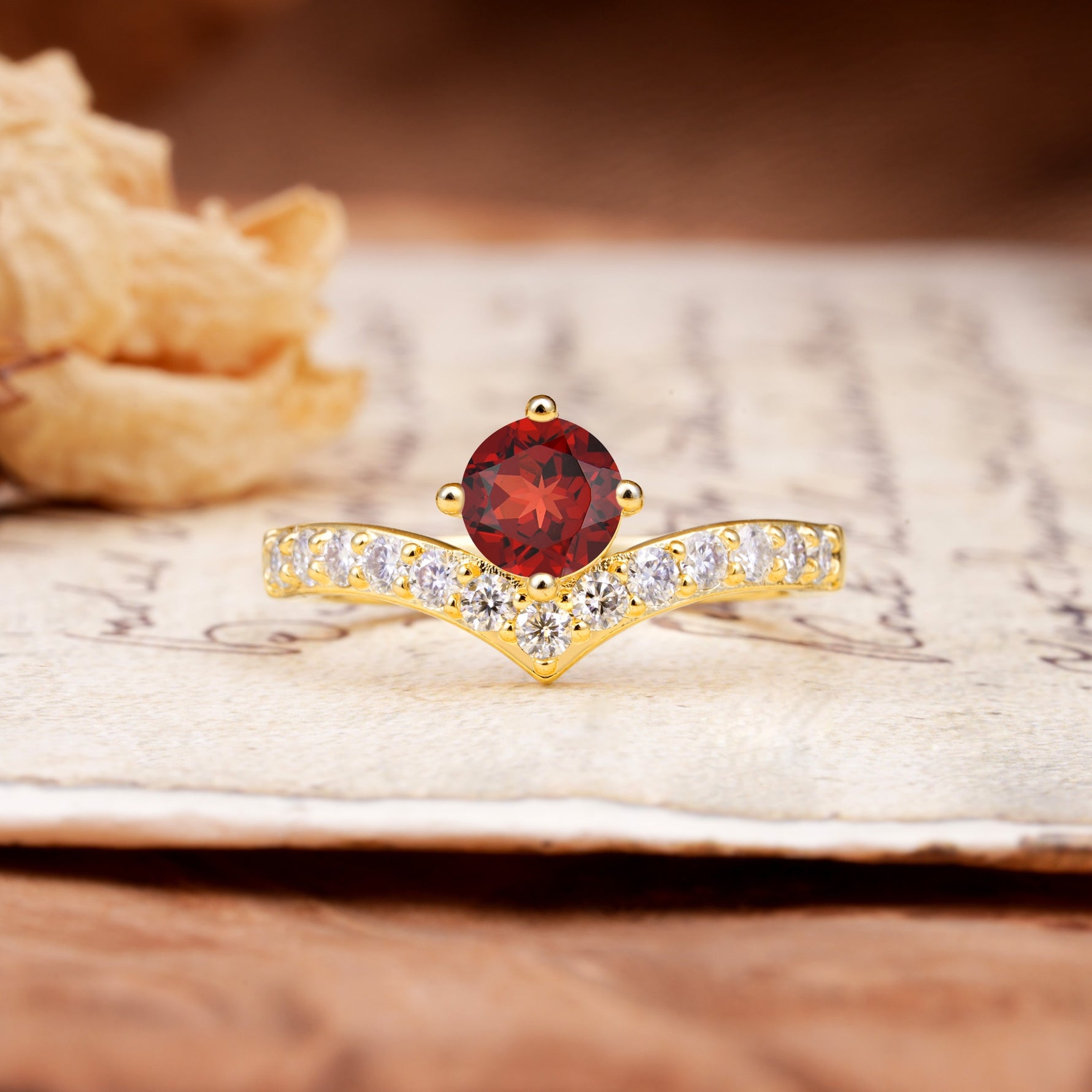 Classic Retro 4-Prong Round Cut Garnet Engagement Ring - Additional view