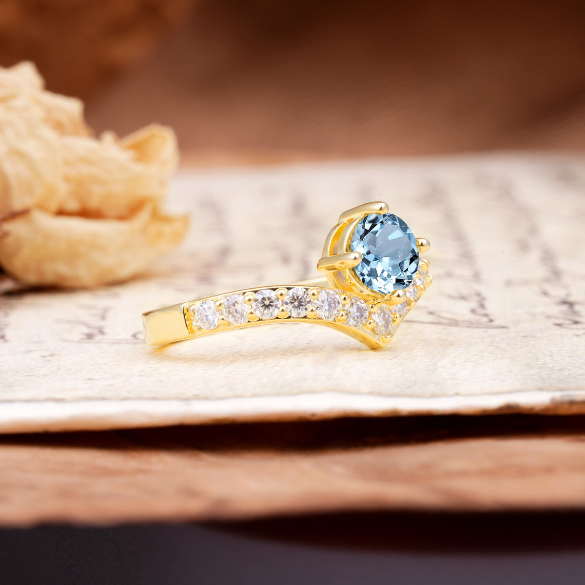 Classic Retro 4-Prong Round Cut Aquamarine Engagement Ring - Additional view