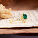 Classic Retro 4-Prong Round Cut Emerald Engagement Ring - Additional view