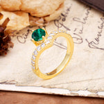 Classic Retro 4-Prong Round Cut Emerald Engagement Ring - Additional view