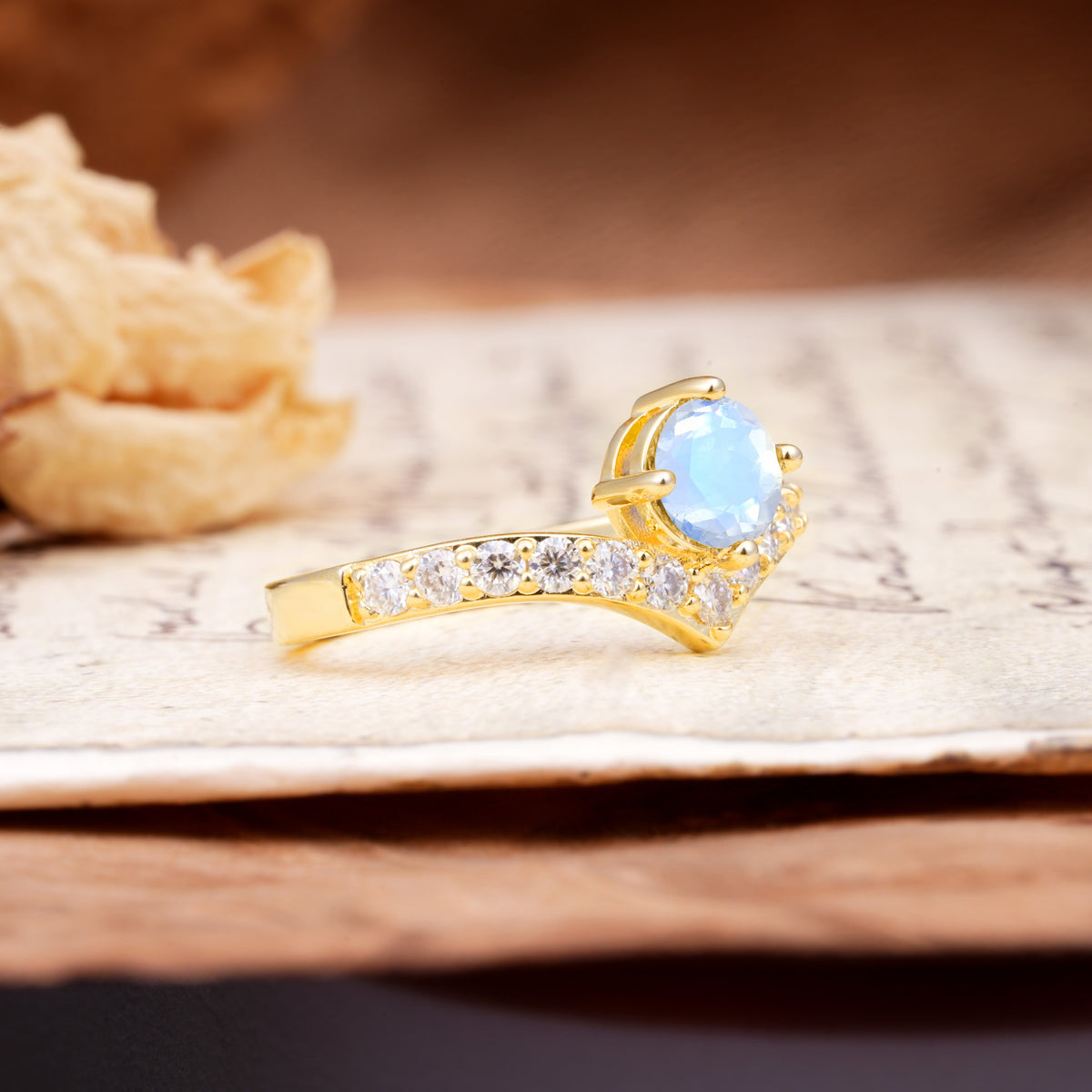 Classic Retro 4-Prong Round Cut Moonstone Engagement Ring - Additional view