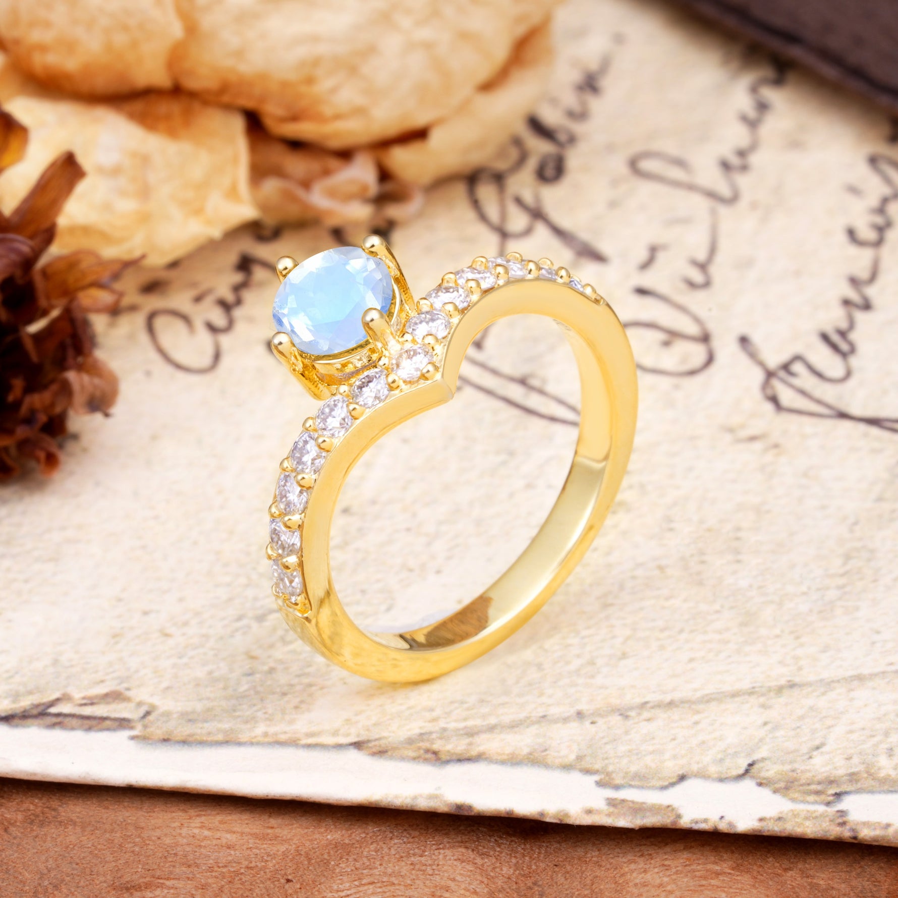 Classic Retro 4-Prong Round Cut Moonstone Engagement Ring - Additional view
