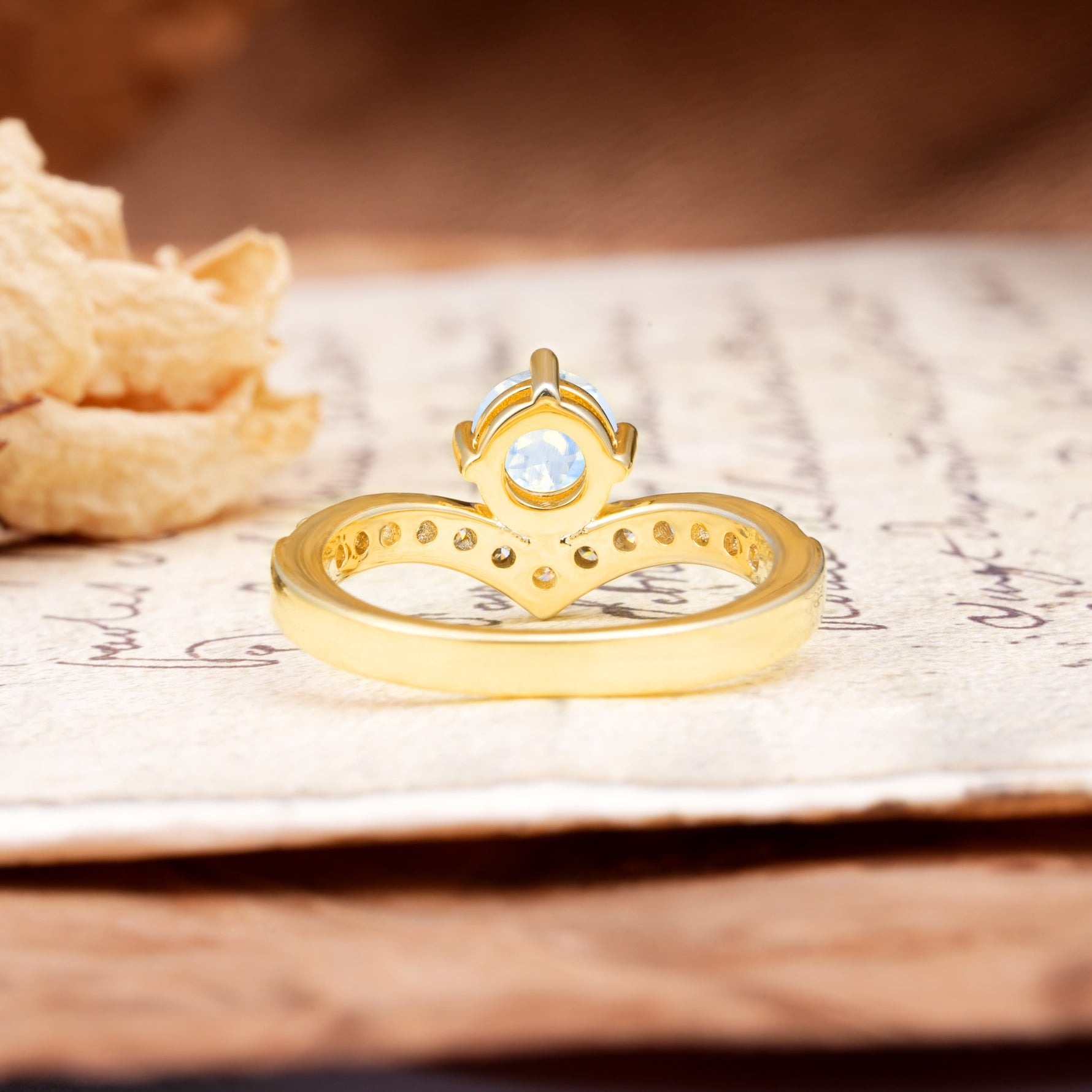 Classic Retro 4-Prong Round Cut Moonstone Engagement Ring - Additional view