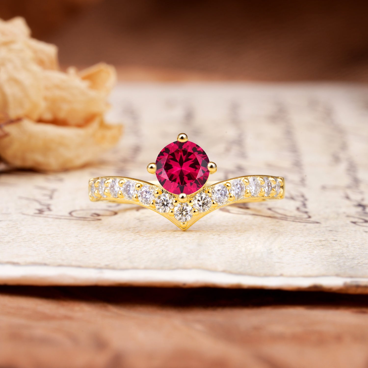 Classic Retro 4-Prong Round Cut Ruby Engagement Ring - Additional view
