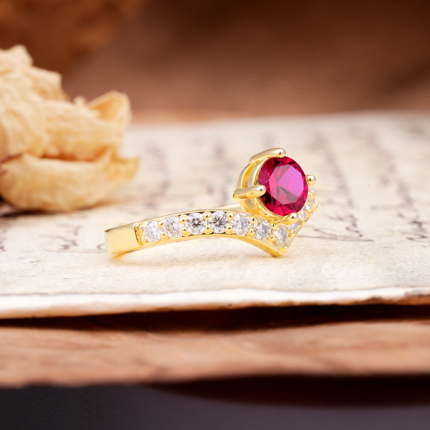 Classic Retro 4-Prong Round Cut Ruby Engagement Ring - Additional view
