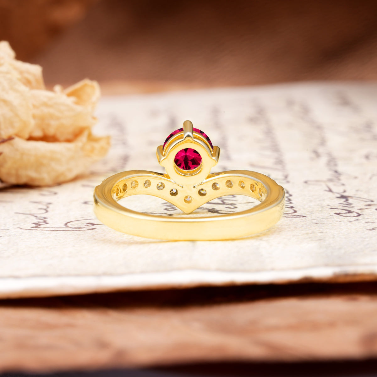 Classic Retro 4-Prong Round Cut Ruby Engagement Ring - Additional view