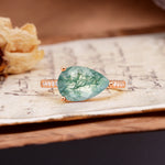 Classic, Unique, and Luxurious 3-Prong Pear Cut Moss Agate Engagement Ring - Additional view