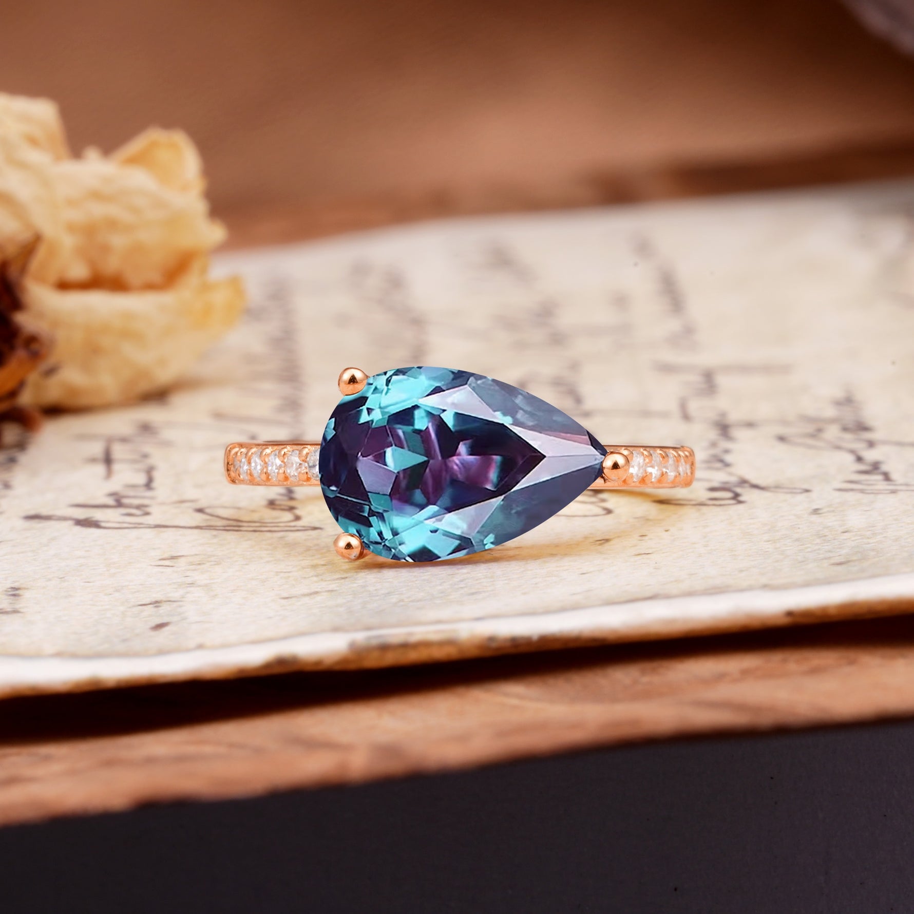 Classic, Unique, and Luxurious 3-Prong Pear Cut Alexandrite Engagement Ring - Additional view