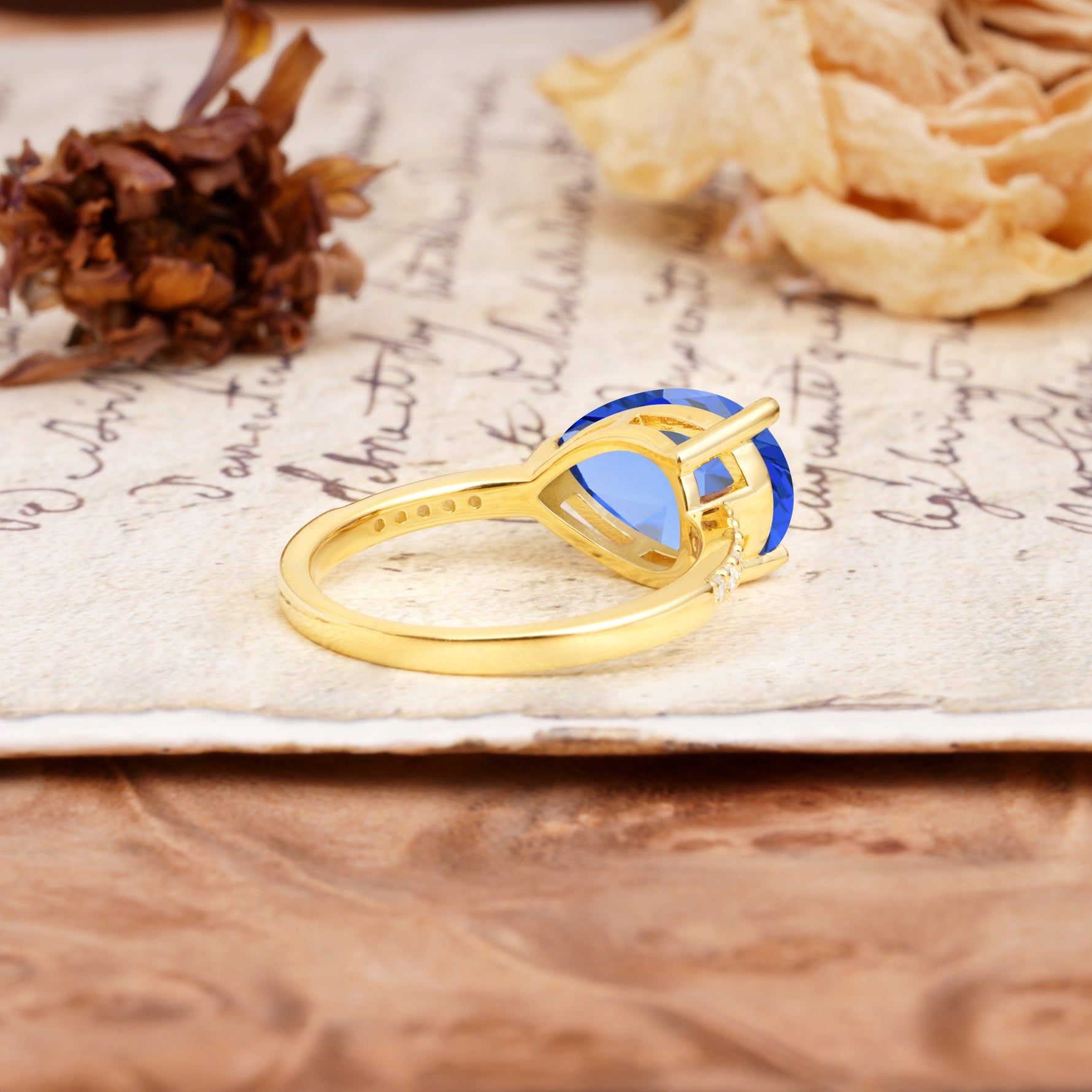Classic, Unique, and Luxurious 3-Prong Pear Cut Sapphire Engagement Ring - Additional view