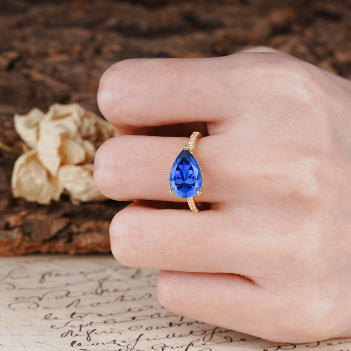Classic, Unique, and Luxurious 3-Prong Pear Cut Sapphire Engagement Ring - Additional view
