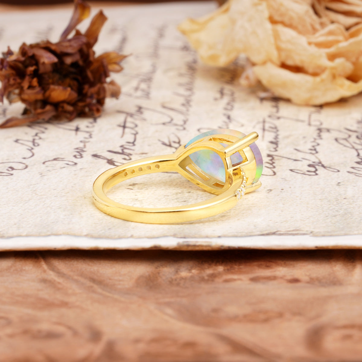 Classic, Unique, and Luxurious 3-Prong Pear Cut Fire Opal Engagement Ring - Additional view
