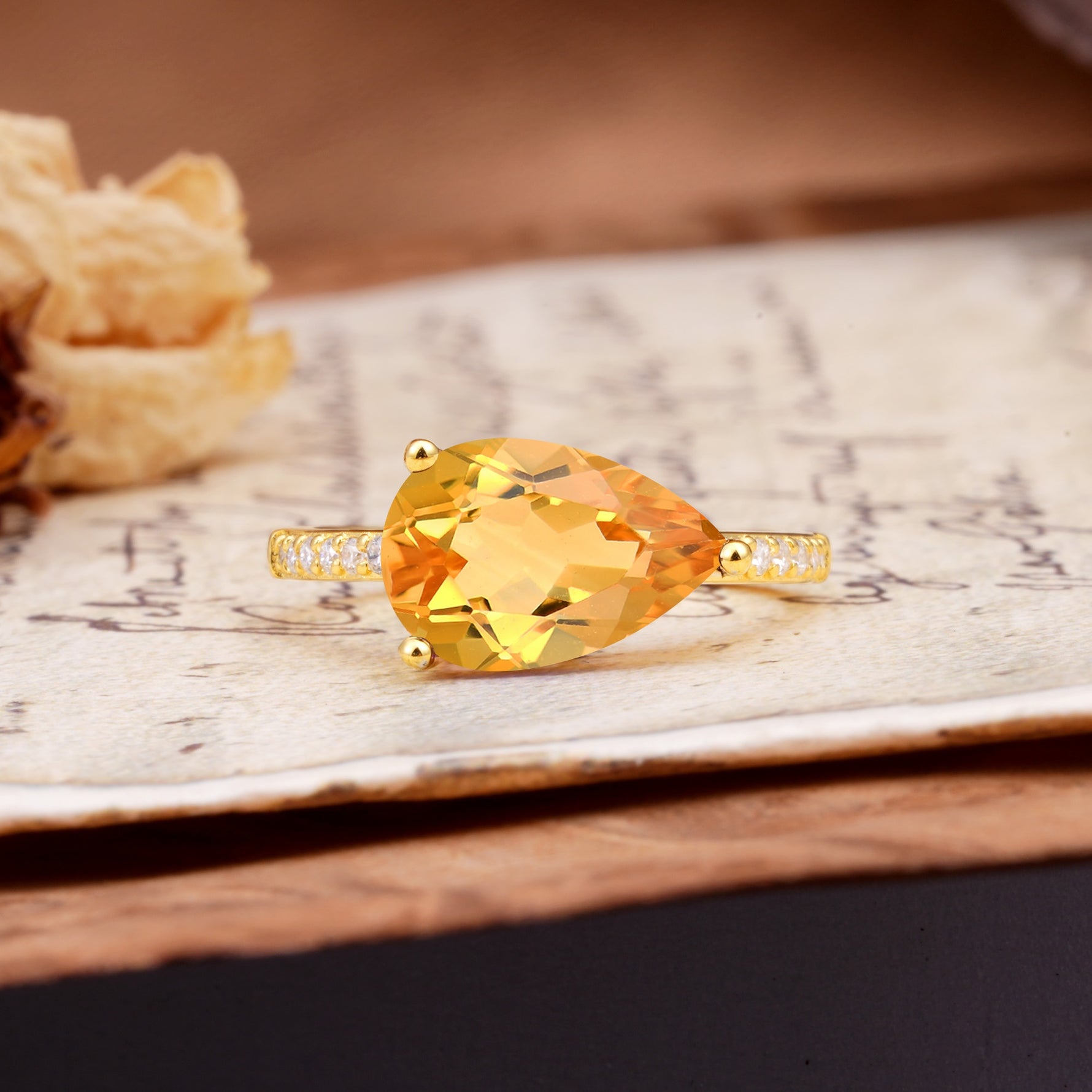 Classic, Unique, and Luxurious 3-Prong Pear Cut Citrine Engagement Ring - Additional view