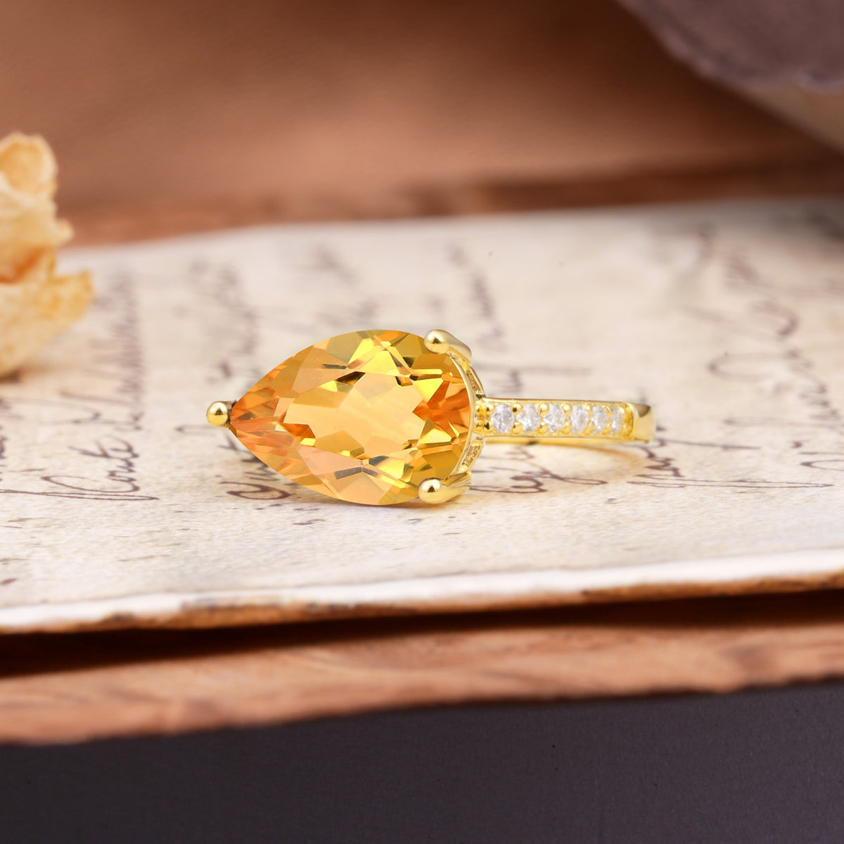 Classic, Unique, and Luxurious 3-Prong Pear Cut Citrine Engagement Ring - Additional view