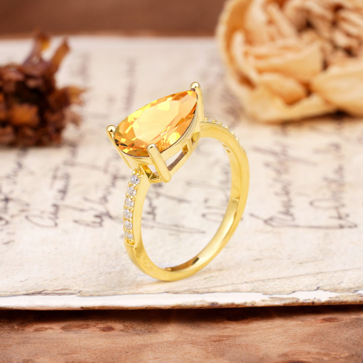 Classic, Unique, and Luxurious 3-Prong Pear Cut Citrine Engagement Ring - Additional view