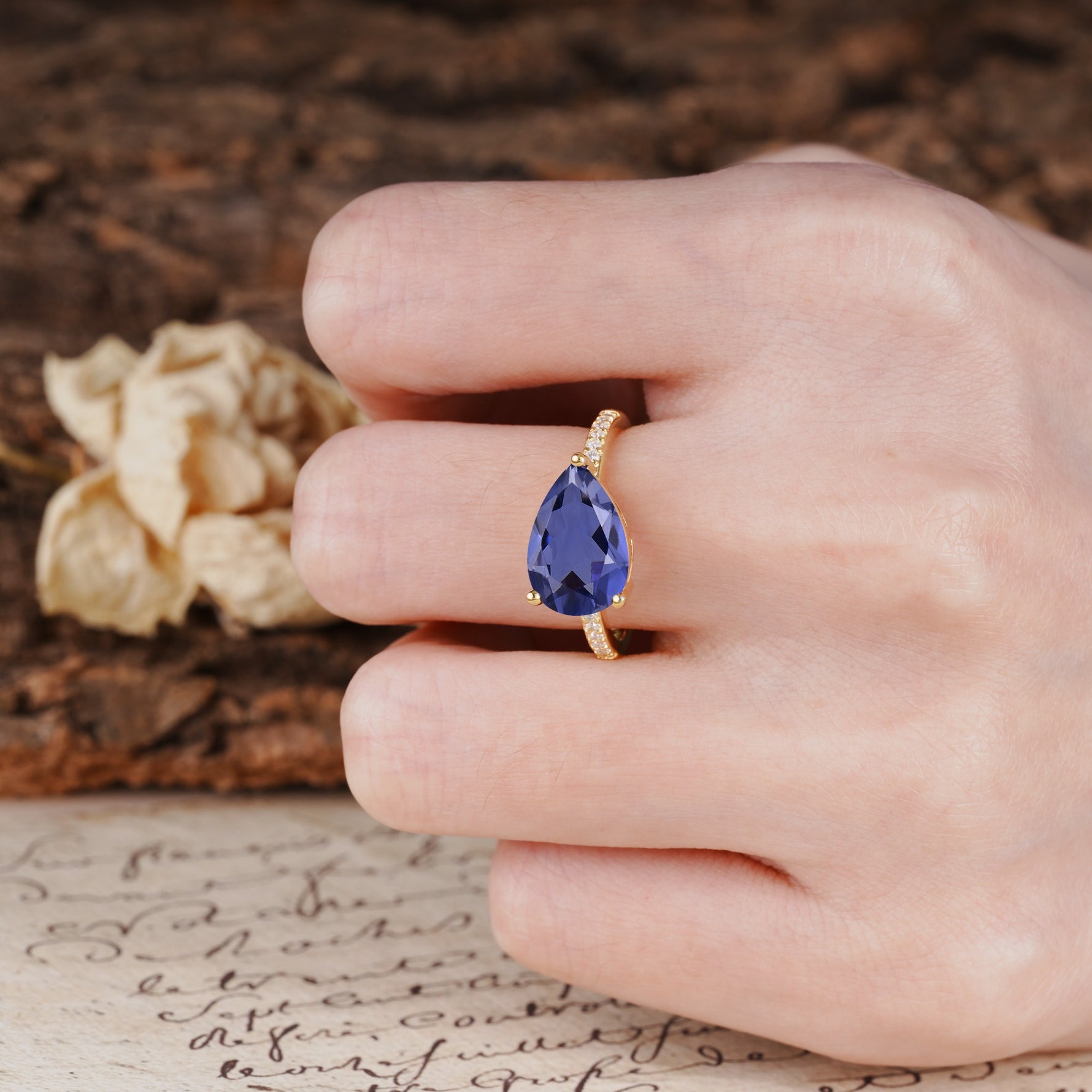 Classic, Unique, and Luxurious 3-Prong Pear Cut Tanzanite Engagement Ring - Additional view