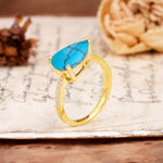 Classic, Unique, and Luxurious 3-Prong Pear Cut Turquoise Engagement Ring - Additional view