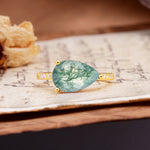 Classic, Unique, and Luxurious 3-Prong Pear Cut Moss Agate Engagement Ring - Additional view