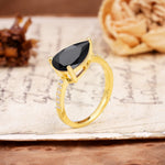 Classic, Unique, and Luxurious 3-Prong Pear Cut Black Onyx Engagement Ring - Additional view