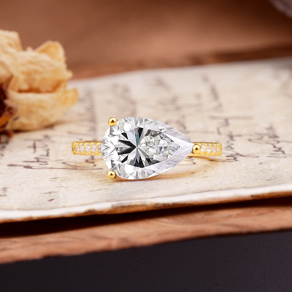 Classic, Unique, and Luxurious 3-Prong Pear Cut Lab Diamond Engagement Ring - Additional view