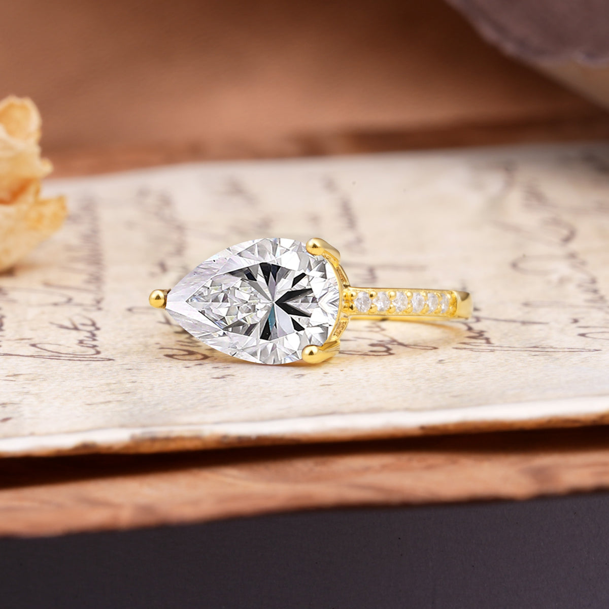 Classic, Unique, and Luxurious 3-Prong Pear Cut Lab Diamond Engagement Ring - Additional view