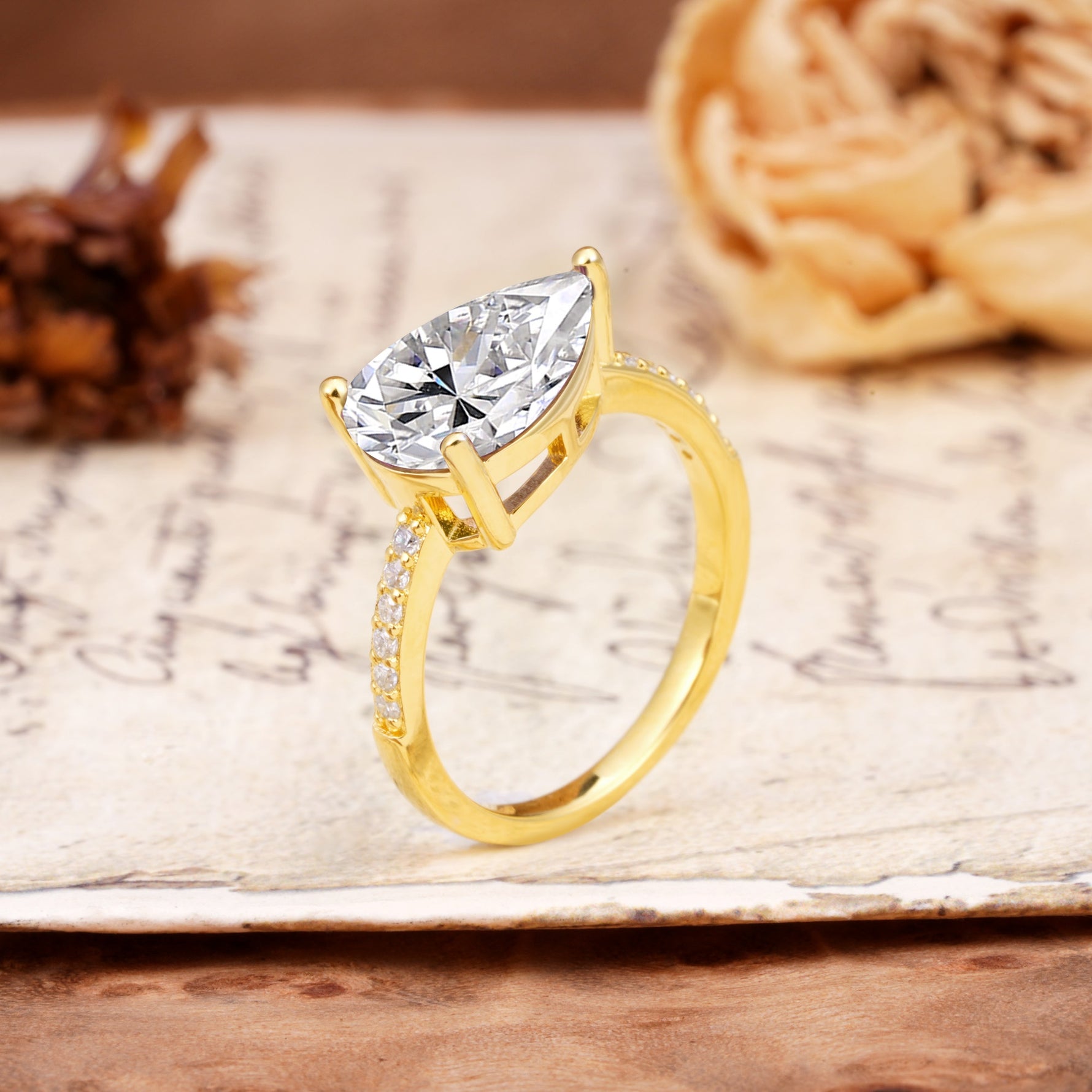 Classic, Unique, and Luxurious 3-Prong Pear Cut Lab Diamond Engagement Ring - Additional view