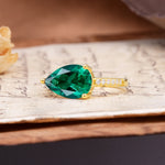 Classic, Unique, and Luxurious 3-Prong Pear Cut Emerald Engagement Ring - Additional view