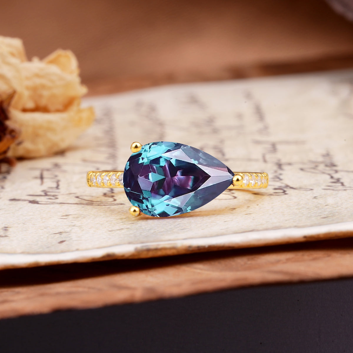 Classic, Unique, and Luxurious 3-Prong Pear Cut Alexandrite Engagement Ring - Additional view