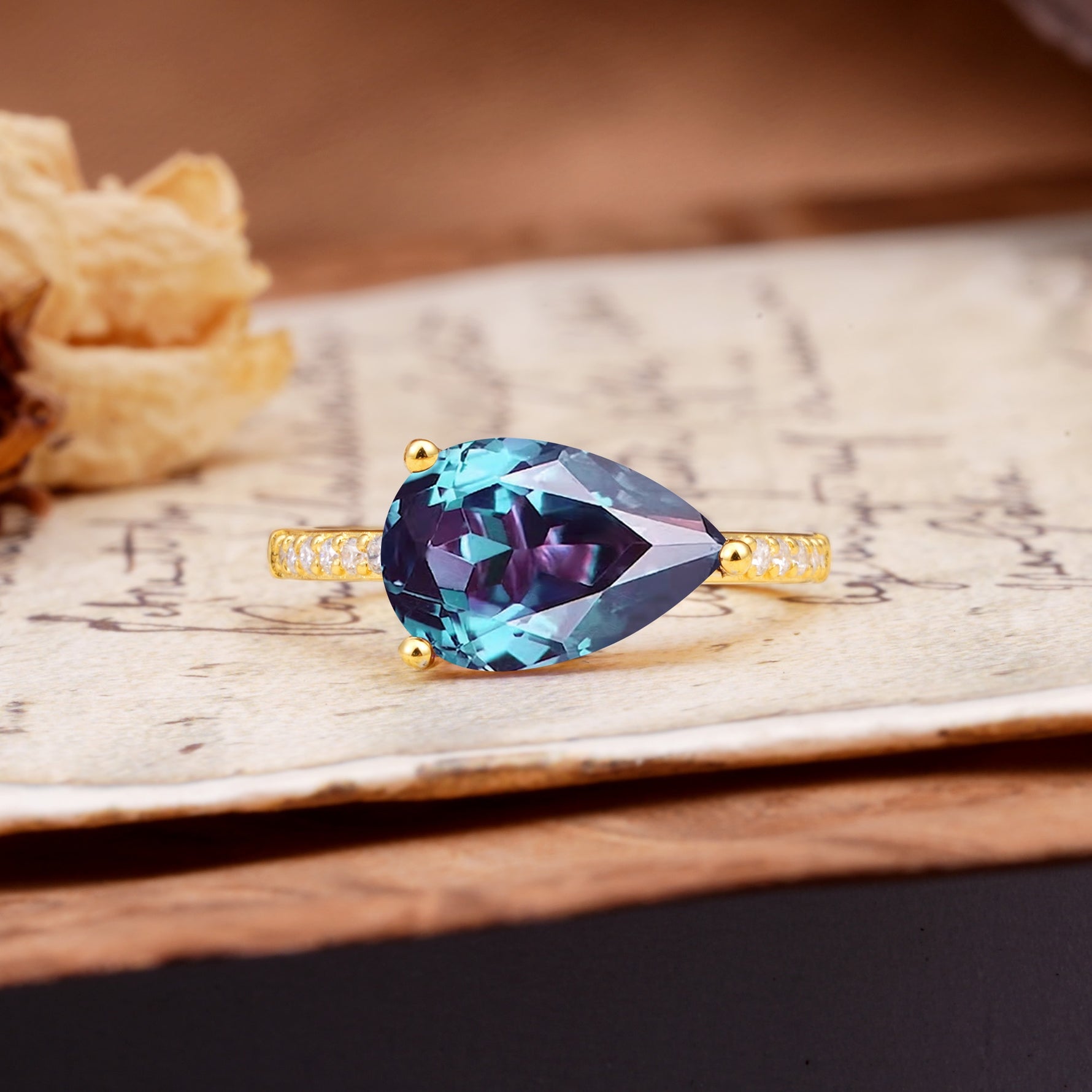 Classic, Unique, and Luxurious 3-Prong Pear Cut Alexandrite Engagement Ring - Additional view